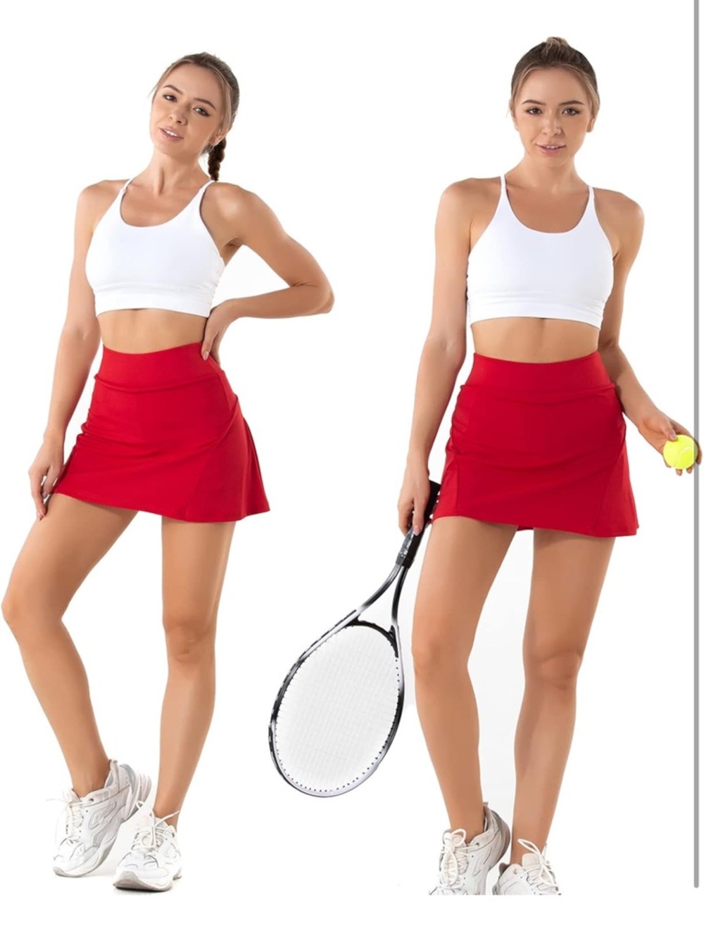 Red Athletic Tennis Skirt with Pleated Side
